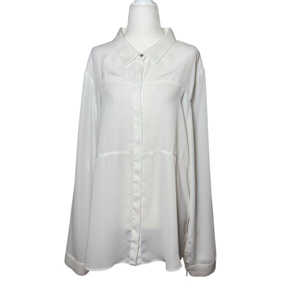 Robert Rodriguez Womens White Button-Up Blouse Size XL Classic Elegant Wear - Picture 2 of 9